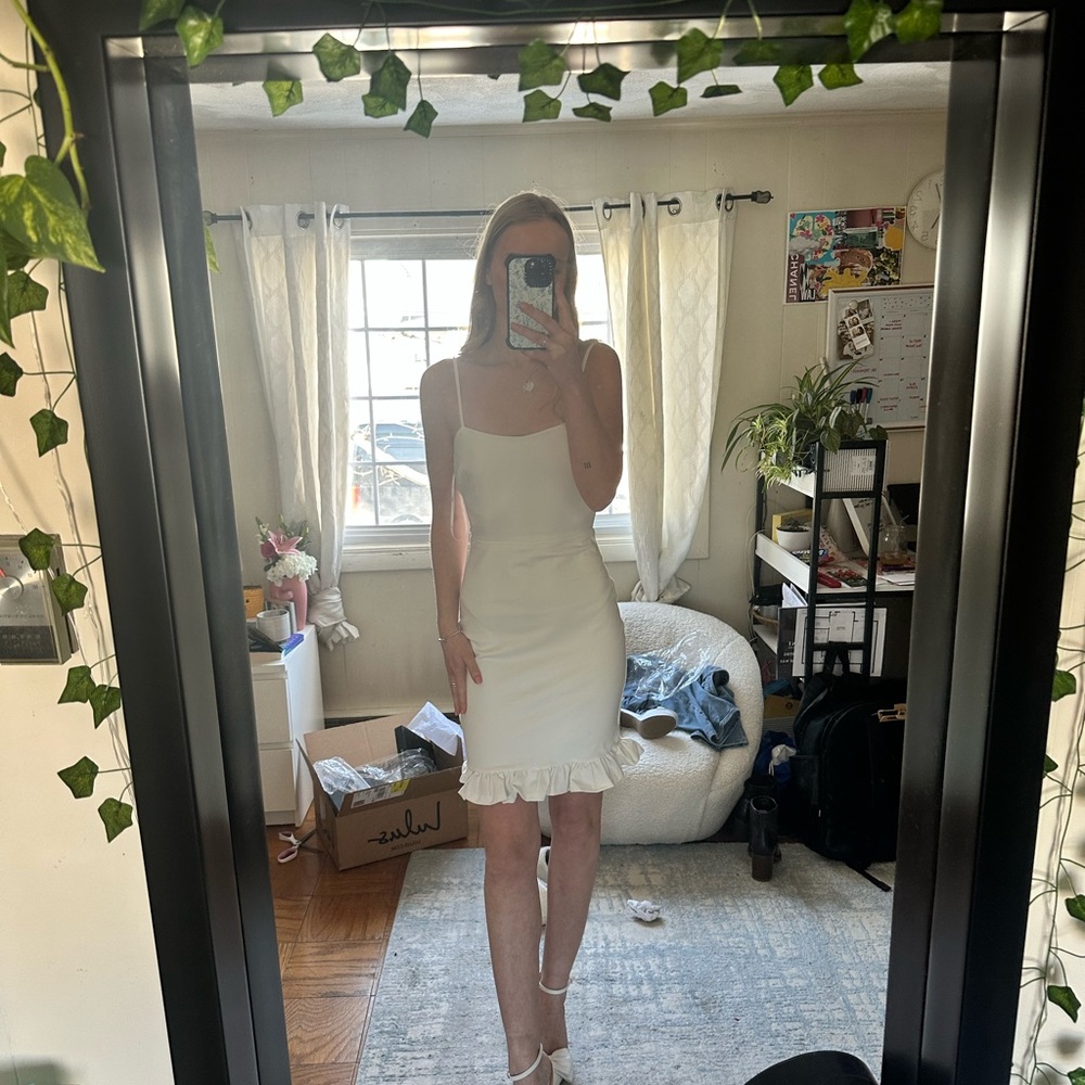 White Ruffle Hem Dress